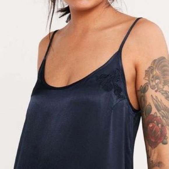Obey Navy Embroidered Plunge Slip Dress S - Picture 4 of 12